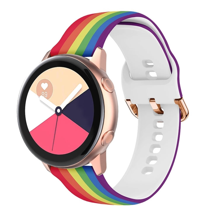 Rainbow stripe silicone watch band with white keeper holes for Samsung Galaxy Watch