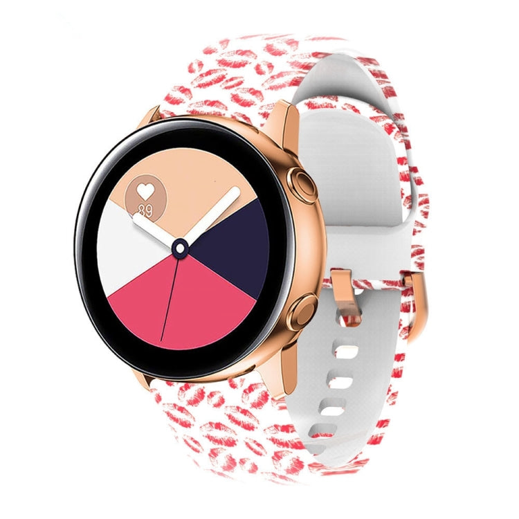 Red leaf print silicone watch band with white clasp and perforations for Samsung Galaxy Watch