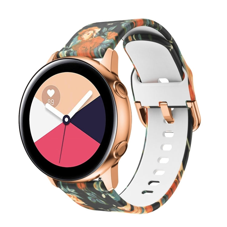 Colorful botanical print silicone watch band with white clasp and strap holes for Samsung Galaxy Watch