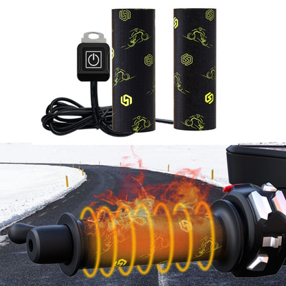 Motorcycle heated hand grip covers, black with green pattern, plus controller and wiring