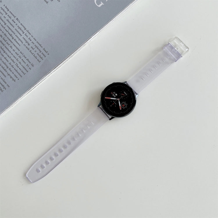 22mm lavender silicone smartwatch replacement strap with clear clasp and black watch