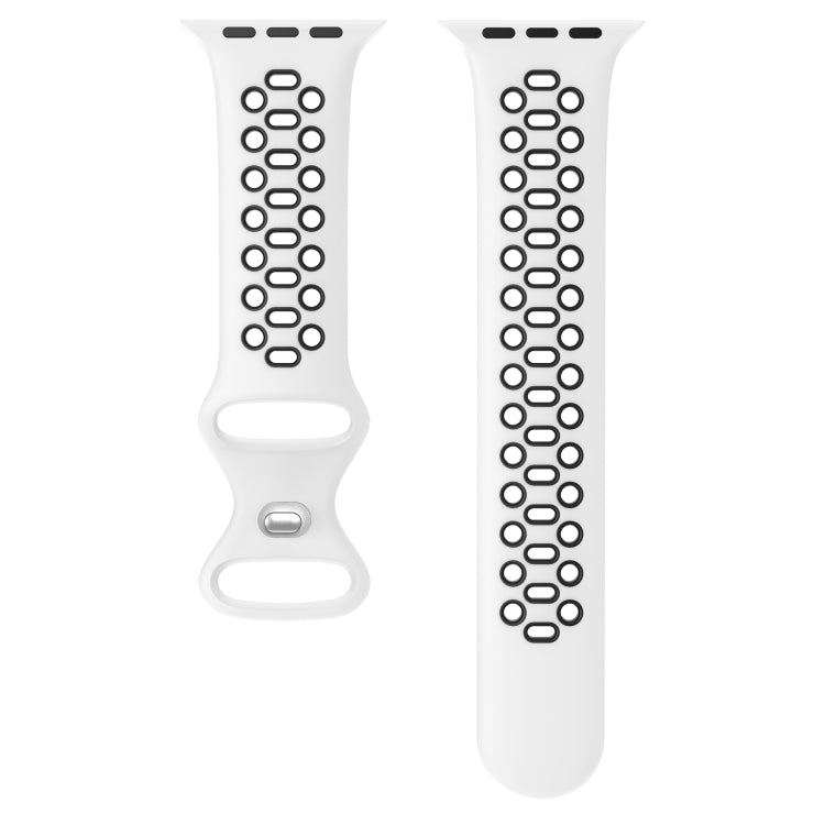 Two-piece silicone watch band with perforated oval hole pattern, white
