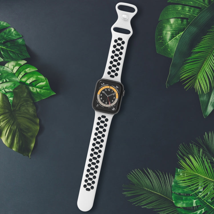 White silicone watch strap with perforated oval holes and adjustable buckle