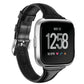 Black genuine leather smartwatch wrist strap with metal buckle for Fitbit Versa 2