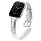 Silver-tone metallic leather smartwatch strap with metal buckle for Fitbit Versa 2