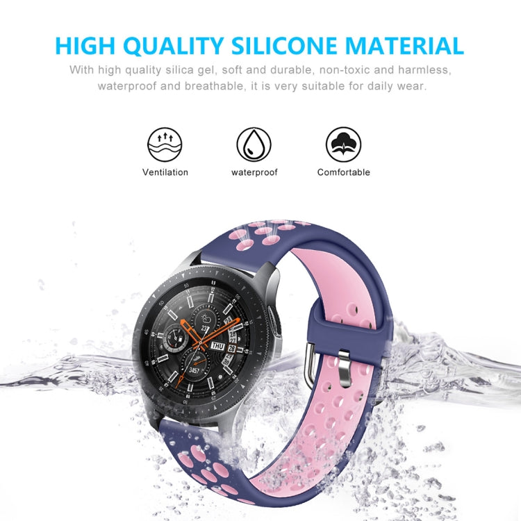 Purple silicone watch strap with pink inner band and round perforation oval pattern