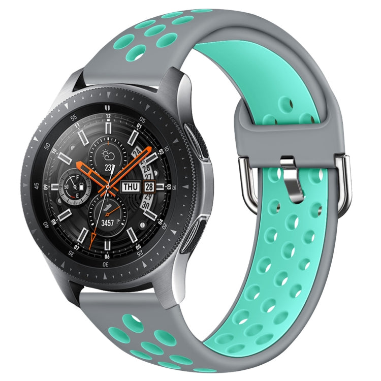 Grey silicone double-color watch strap with green inner band, oval cutouts, metal buckle