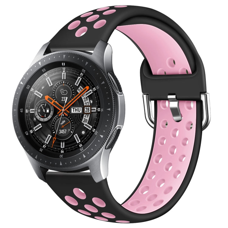 Black silicone double-color watch strap with pink inner band, oval cutouts, metal buckle