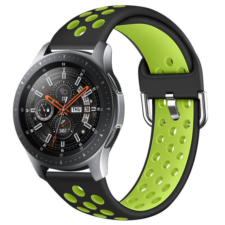 Black silicone double-color watch strap with green inner band, oval cutouts, metal buckle