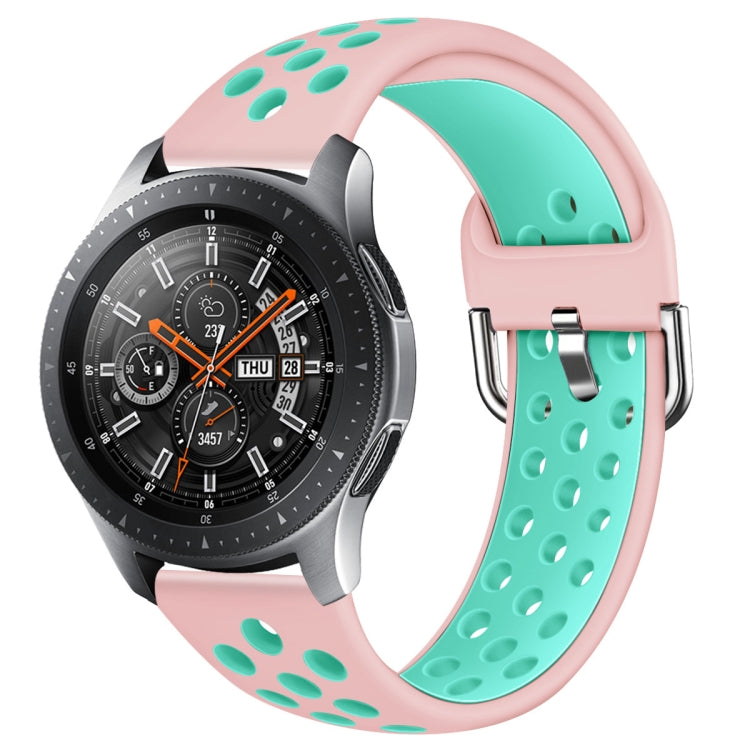 Double-color silicone watch strap, pink and mint paw-print, with metal buckle