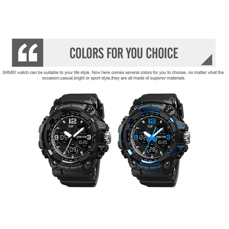 Two-color SKMEI digital sports watches, black and blue variants shown