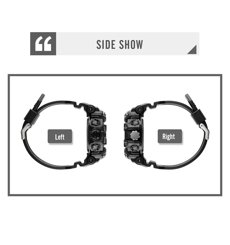 Black SKMEI sports watch side view showing left and right buttons