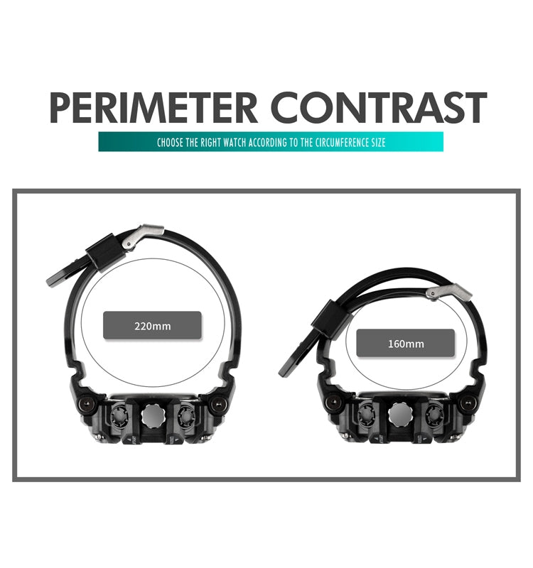 Black SKMEI sports watch size comparison diagram with case thickness