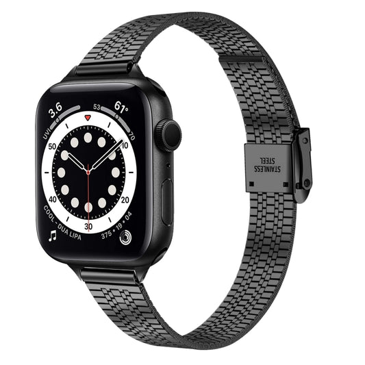 Seven-bead double safety buckle watch strap for Apple Watch, black metal link band