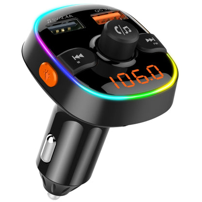 Black car FM Bluetooth MP3 player transmitter with glowing LED display and buttons