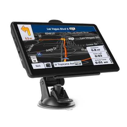 7-inch car GPS navigator with suction mount and route map on capacitive screen