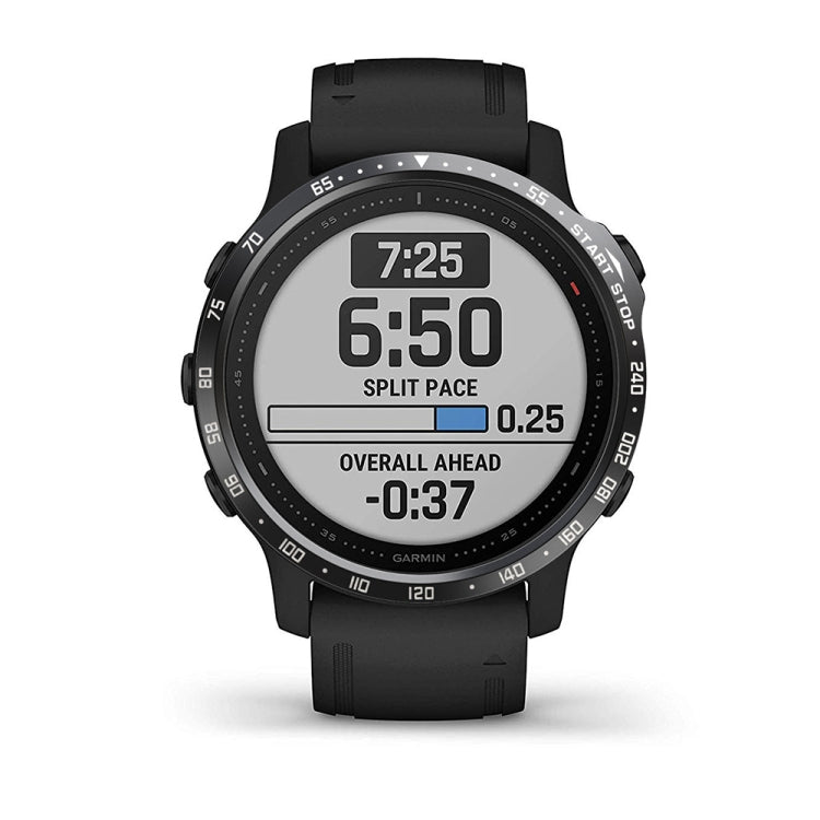 Smartwatch bezel ring accessory on a black Garmin-style watch with black markings