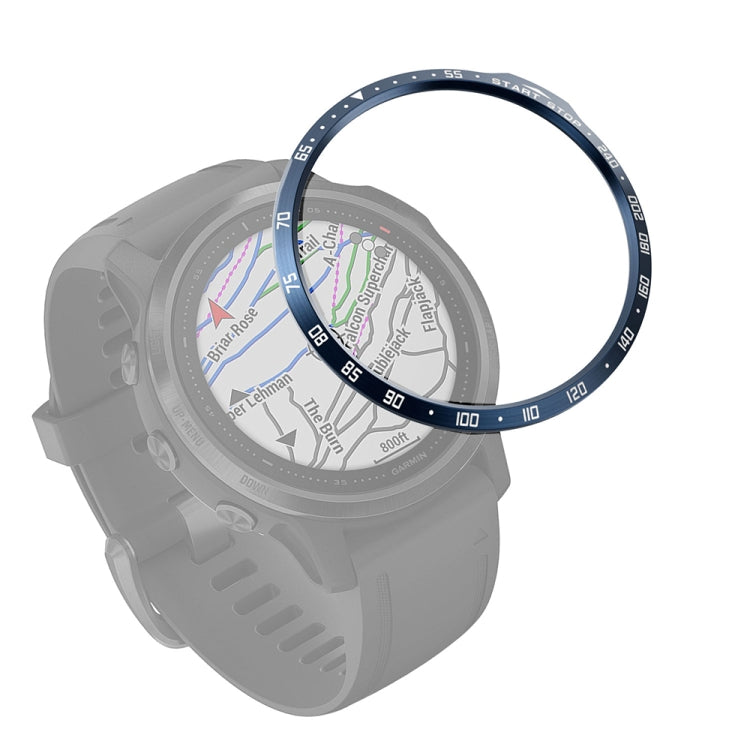 Smartwatch bezel ring accessory with blue finish and white tick markers