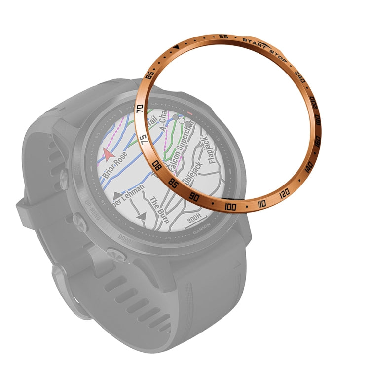 Smartwatch bezel ring accessory with rose-gold finish and red minute markings