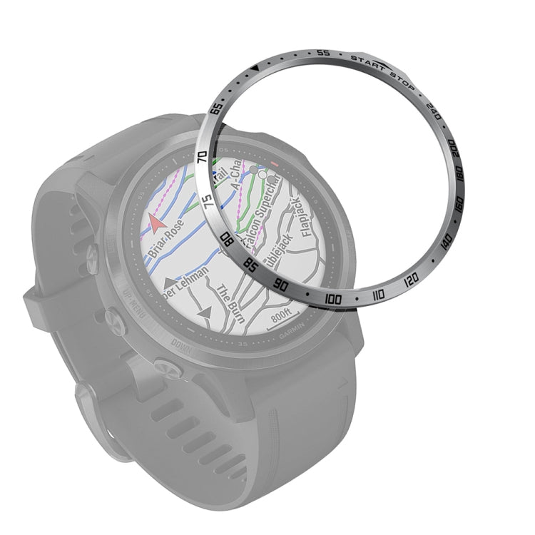 Smartwatch bezel ring accessory with silver finish and black tick markings