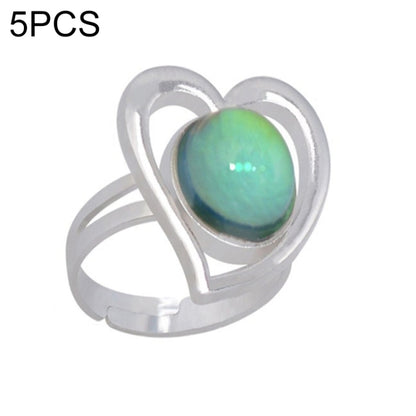 Adjustable open ring with heart-shaped frame and green-blue oval gem