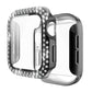 Protective smartwatch case with tempered glass film, silver rhinestone double-row trim