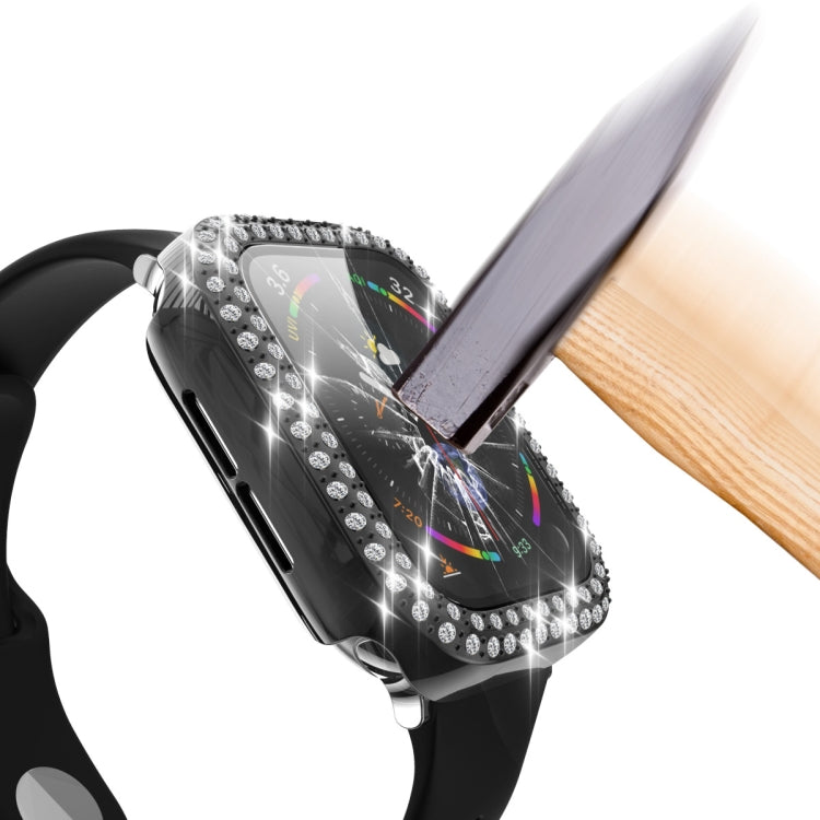 Diamond-rhinestone watch case with clear tempered glass film, black frame