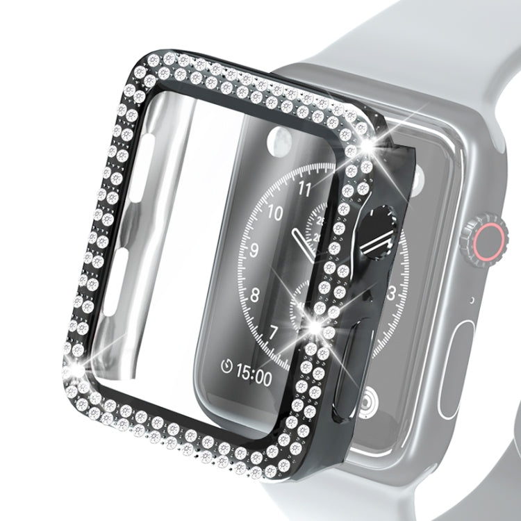 Diamond double-row watch case with clear tempered glass protector, black frame