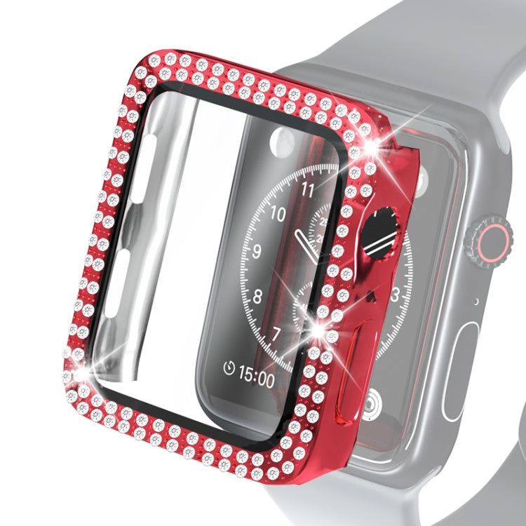Diamond double-row watch case with clear tempered glass protector, red frame