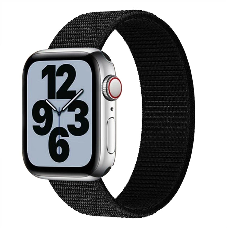 Black woven nylon watch band with dark edge and metal pin ends