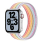 Rainbow woven nylon watch band with multicolor stripes and metal pin ends
