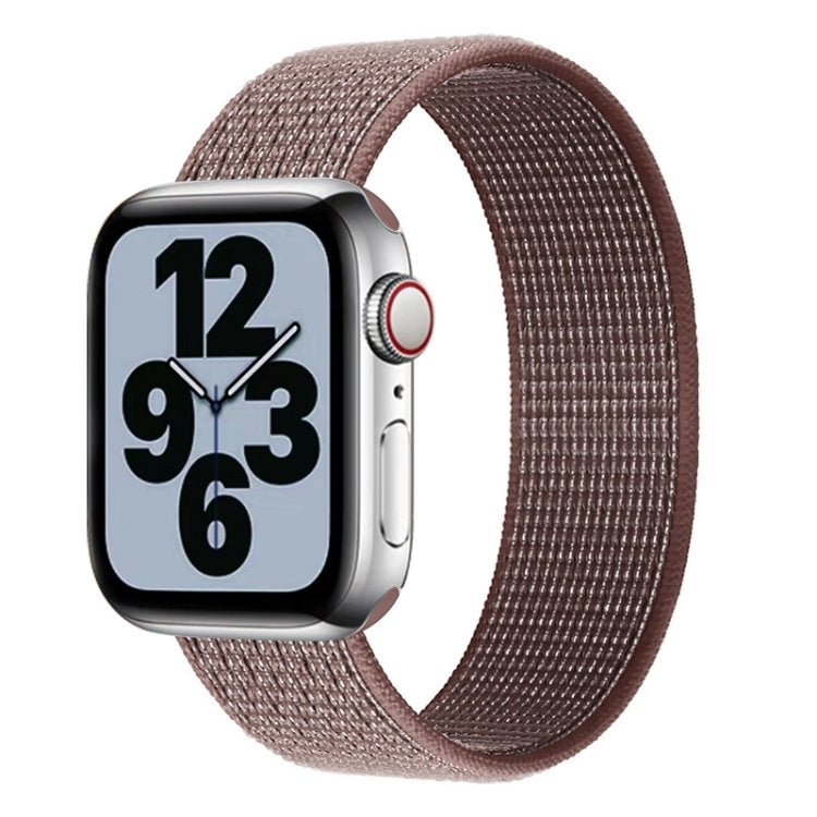 Brown woven nylon watch band with darker edge and metal pin ends