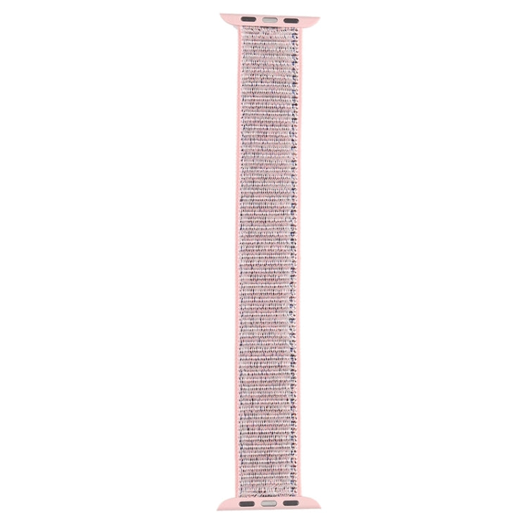 Blush pink nylon woven replacement watchband with adjustable clasp and connector ends.