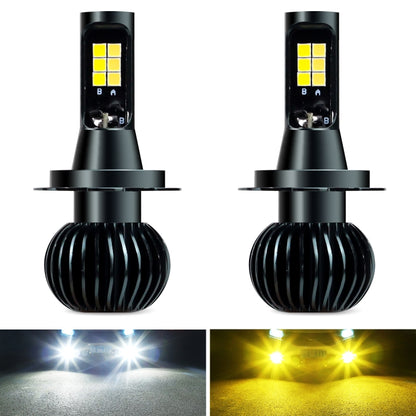 Pair of black LED fog light bulbs with stacked yellow chip LEDs, front view