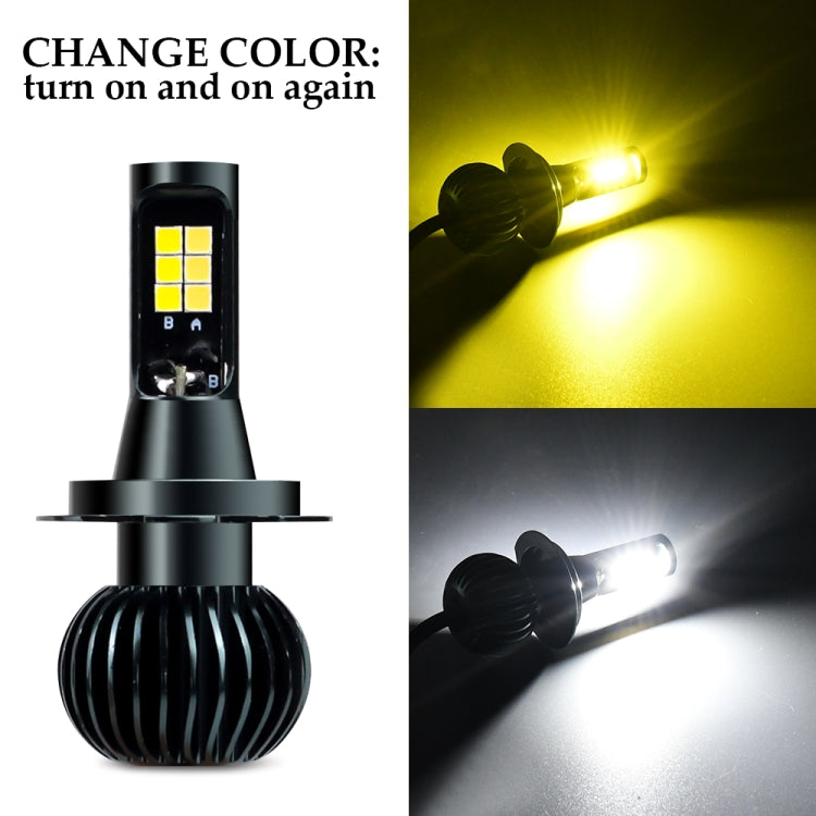 LED fog light bulb with yellow LED array and lit beam, single unit view