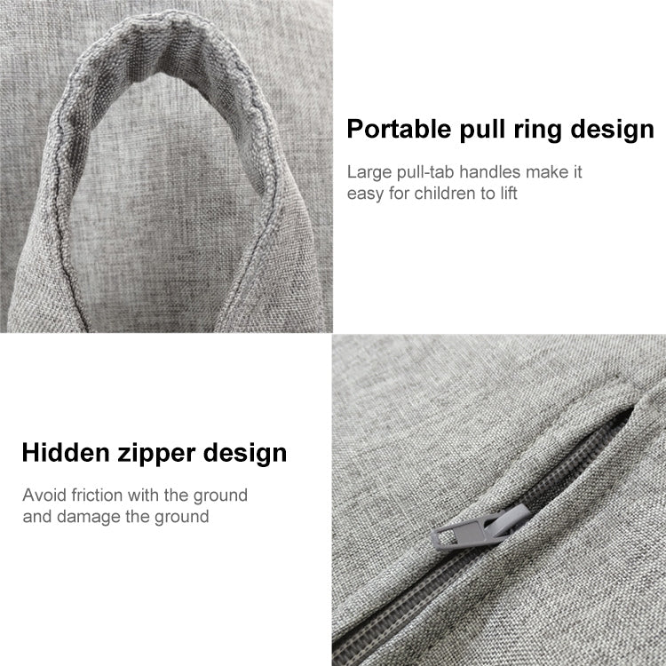 Gray bean bag chair fabric cover with pull ring handle and hidden zipper