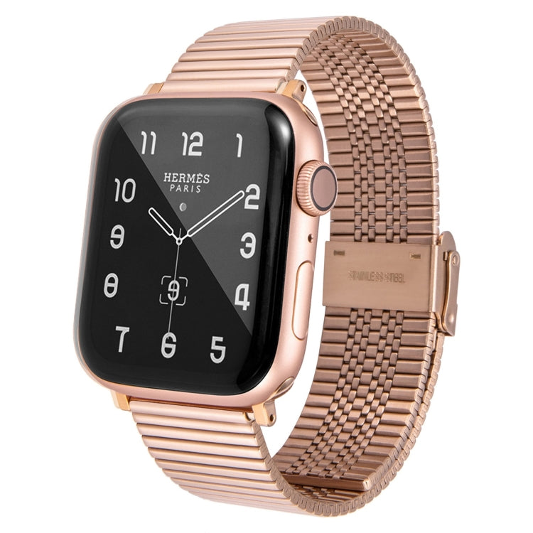 Rose gold tone wide link steel watch band with clasp