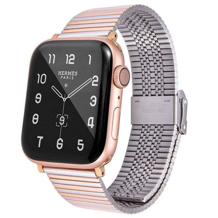 Steel replacement watchband for Apple Watch, rose gold and silver two-tone mesh