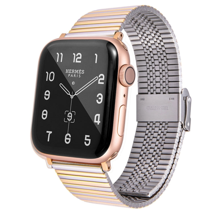 Steel replacement watchband for Apple Watch, rose gold and silver striped metal mesh