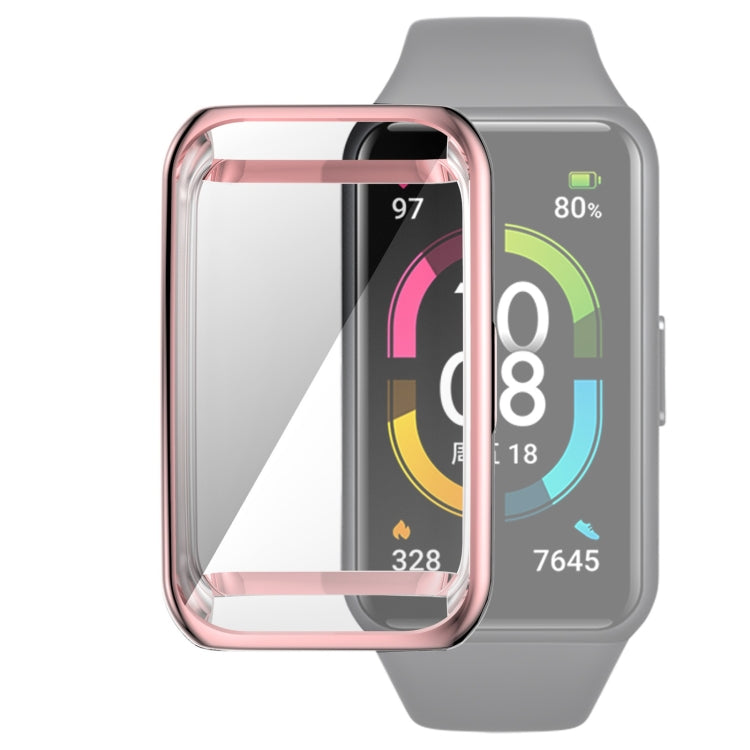 Full coverage TPU protective case cover for fitness tracker, pink rose border, transparent front
