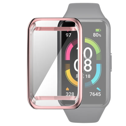 Full coverage TPU protective case cover for fitness tracker, pink rose border, transparent front