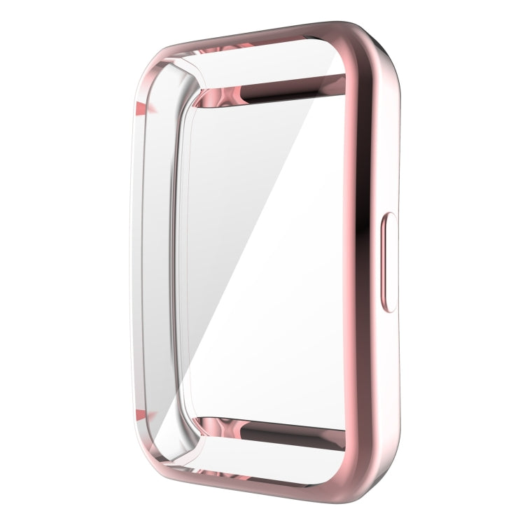Full coverage TPU protective case cover, rose gold border, clear front view