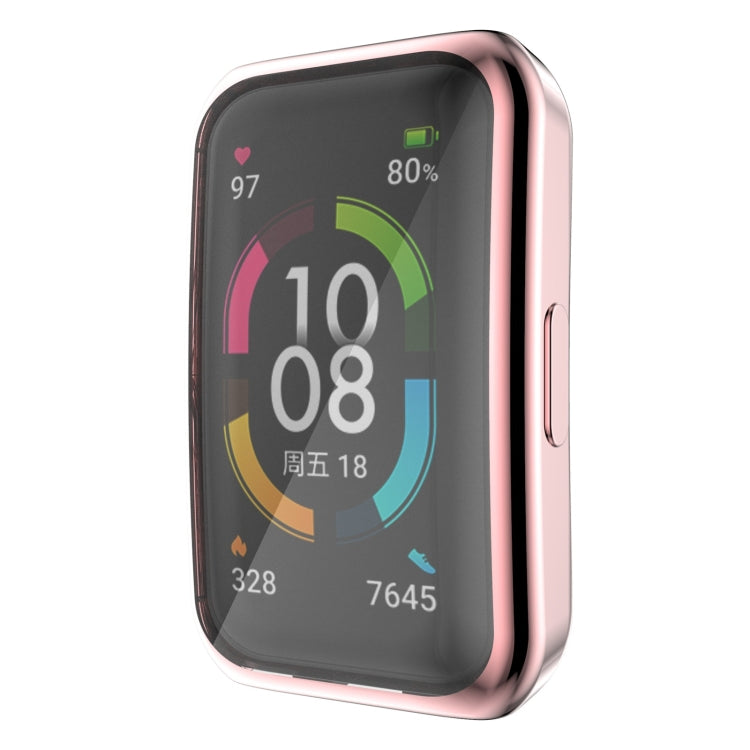 Full coverage TPU protective case cover for fitness tracker, black front with rose gold edges