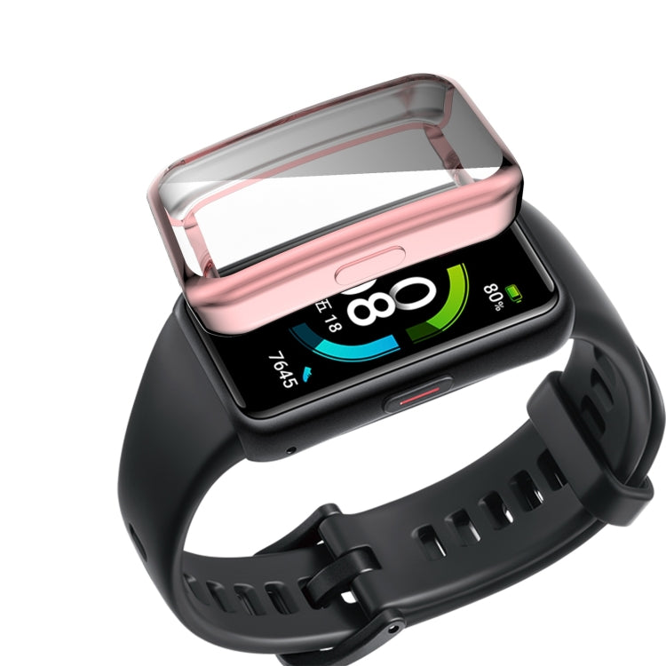 Full coverage TPU protective case cover for fitness tracker, rose gold border, side cutout