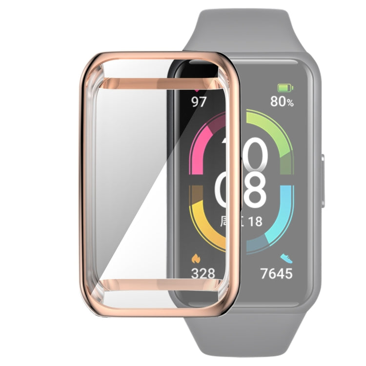 Full coverage TPU protective case cover for fitness tracker, pink rose border, transparent front