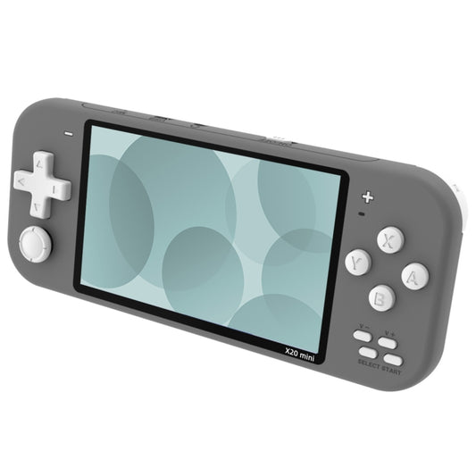 Gray X20 mini handheld game console with screen, D-pad, and action buttons