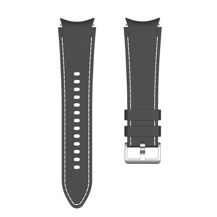 Black silicone watchband with white stitched track holes and silver buckle, replacement pair