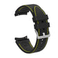 Black silicone watchband with neon green contrast stitching and adjustable metal buckle