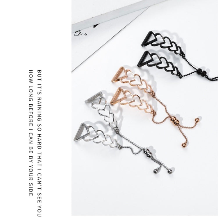 Heart-link watchband bracelet in mixed colors with chain and bead dangles.