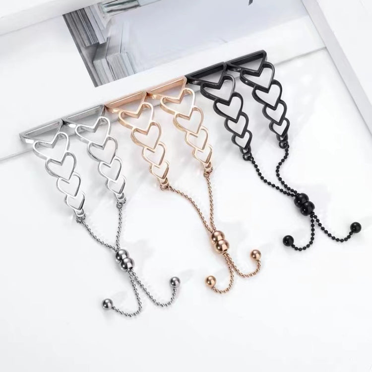 Heart-link watchband bracelet in multiple colors with chain and dangling beads.